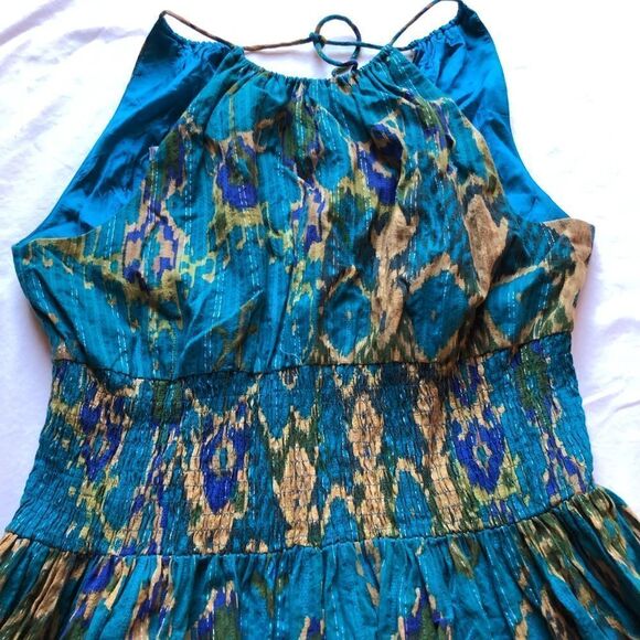 Maggie London Midi Dress Size 8 Turquoise and gold string sleeveless, strappy - Picture 3 of 5